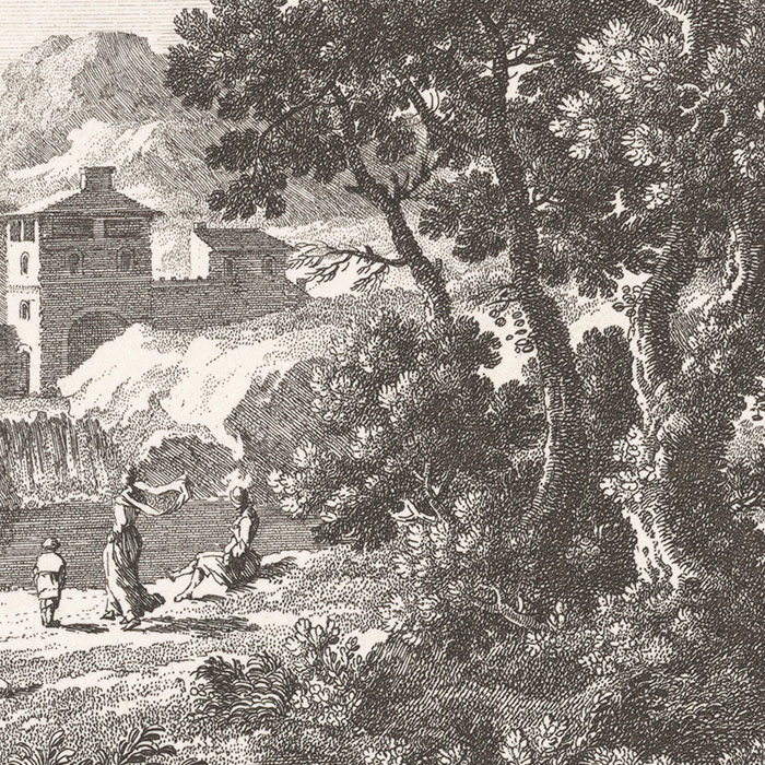 Paysage aux trois arbres avec fabrique - Une estampe d’après Gabriel Pérelle