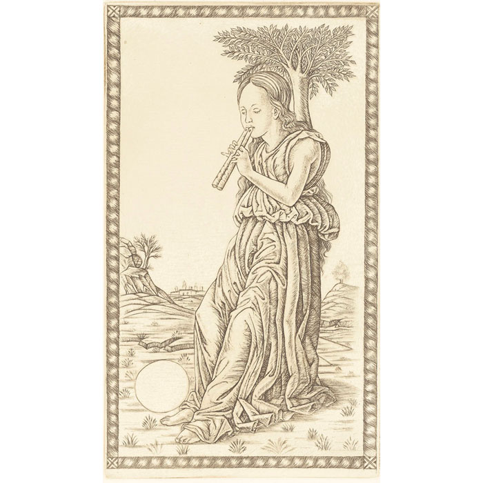 Euterpe, carte 18, décade des Muses et Apollon - Une estampe d’après Andrea Mantegna