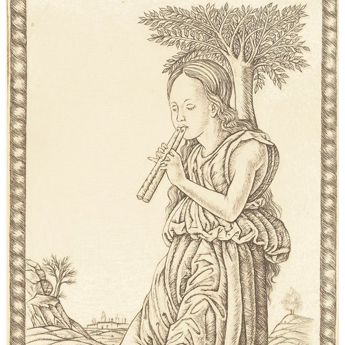 Euterpe, carte 18, décade des Muses et Apollon - Une estampe d’après Andrea Mantegna