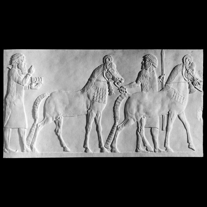 Bas-relief of Medes leading two horses - Eastern antiquities - Reproduction d’une sculpture du Musée du Louvre, Paris
