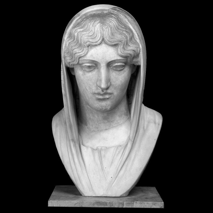 Aspasia or Vesta head of veiled woman - Greco-Roman antiquities - Reproduction d’une sculpture du Musée du Louvre, Paris