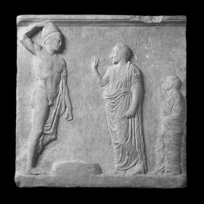 Scene of a ritual given for Theseus - Greco-Roman antiquities - Reproduction d’une sculpture du Musée du Louvre, Paris
