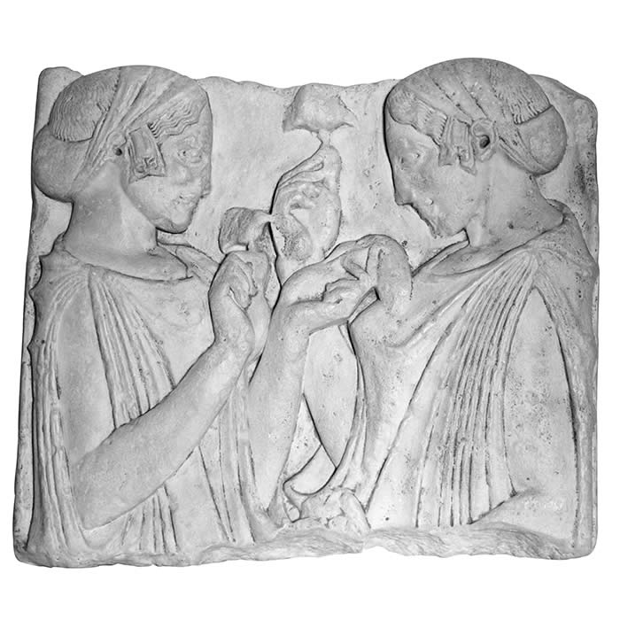 Fragment of a tombstone, The Exaltation of the Flower - Greco-Roman antiquities - Reproduction d’une sculpture du Musée du Louvre, Paris
