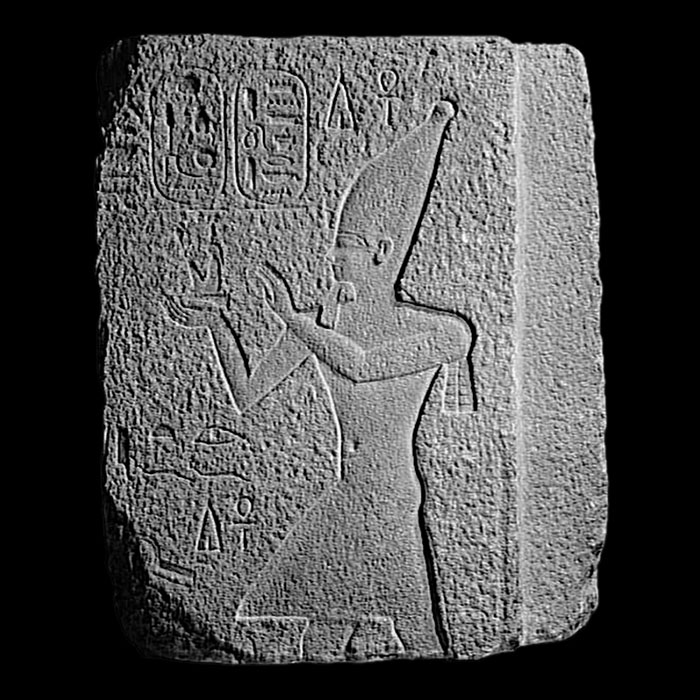 Bas-relief of Osorkon I making offerings to Maat - Egyptian antiquities - Reproduction d’une sculpture du Musée du Louvre, Paris