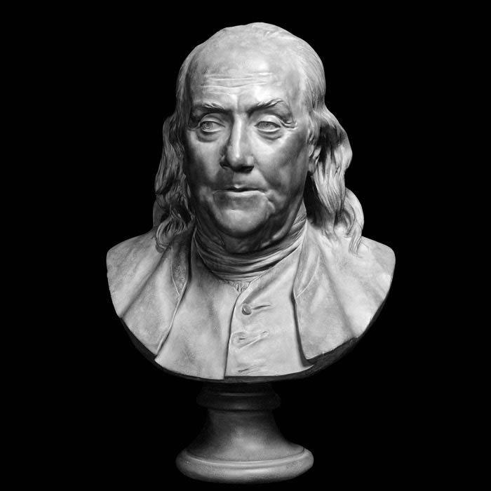 Buste de Benjamin Franklin - Reproduction d’une sculpture du Musée du Louvre, Paris