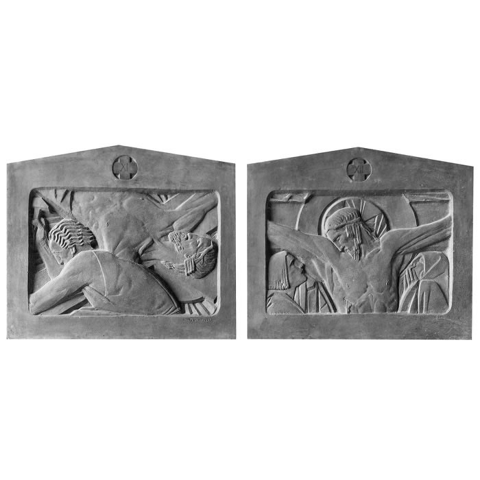 Ensemble du chemin de croix, quatorze stations - Reproduction d’une sculpture du Musée Bouchard, Paris