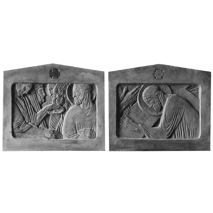 Ensemble du chemin de croix, quatorze stations - Reproduction d’une sculpture du Musée Bouchard, Paris