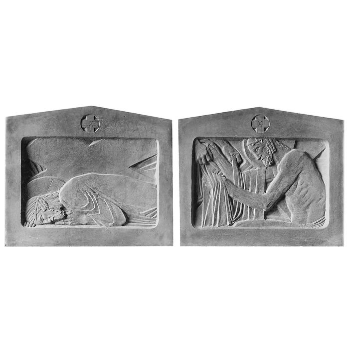 Ensemble du chemin de croix, quatorze stations - Reproduction d’une sculpture du Musée Bouchard, Paris