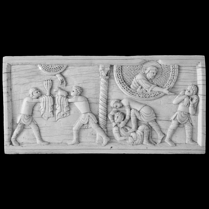 Sacrifice of Cain and Abel. The murder of Abel - Middle Ages - Reproduction d’une sculpture du Musée du Louvre, Paris