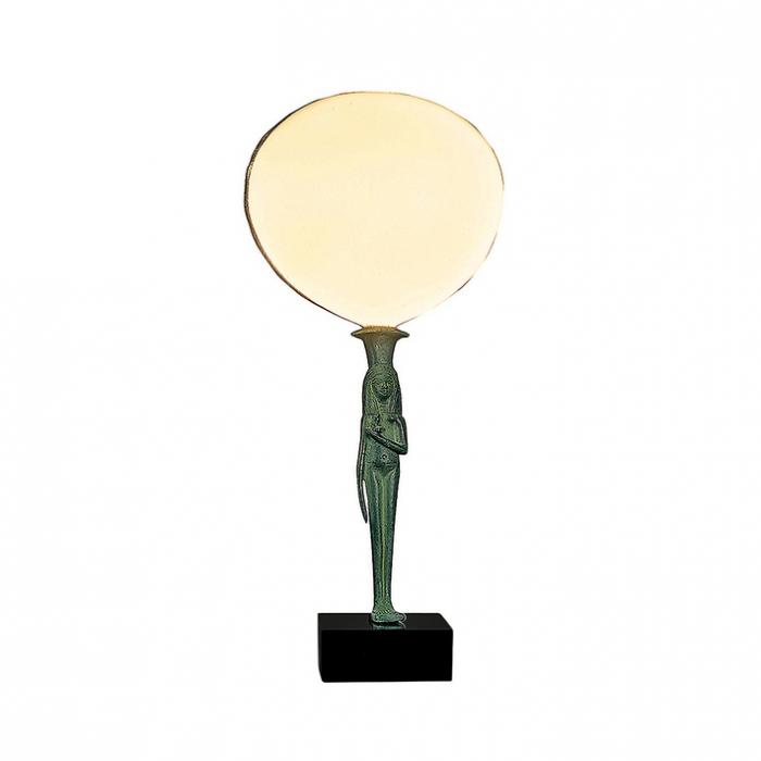 Miroir en forme de jeune fille tenant un oiseau - Antiquités égyptiennes - Reproduction d’une sculpture du Musée du Louvre, Paris