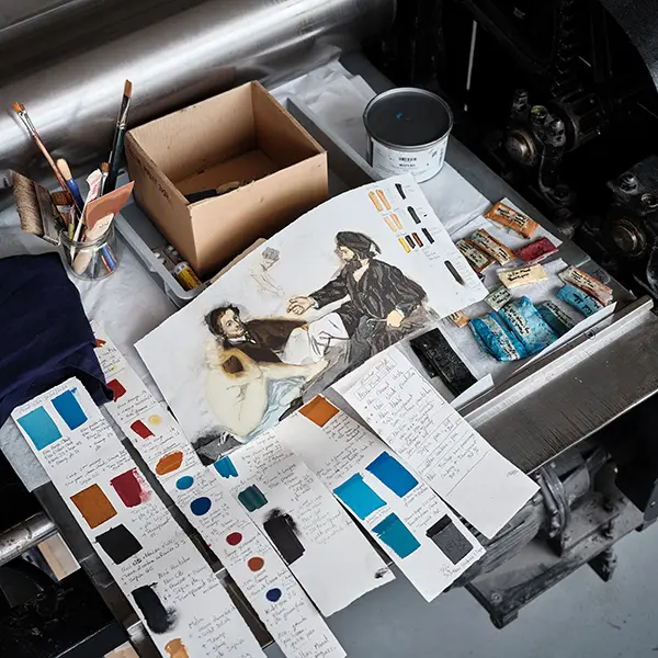 Color studies for the printing of The Luncheon on the GrassPhoto du bassin de Latone avec la copie en place